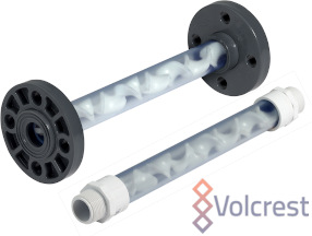 VHC series features helical elements made from injection molded composite. Pipes and fittings  are constructed from PVC. This series efficiently mixes in high to low viscosity, and in turbulent and some laminar flow  applications. Available with male NPT